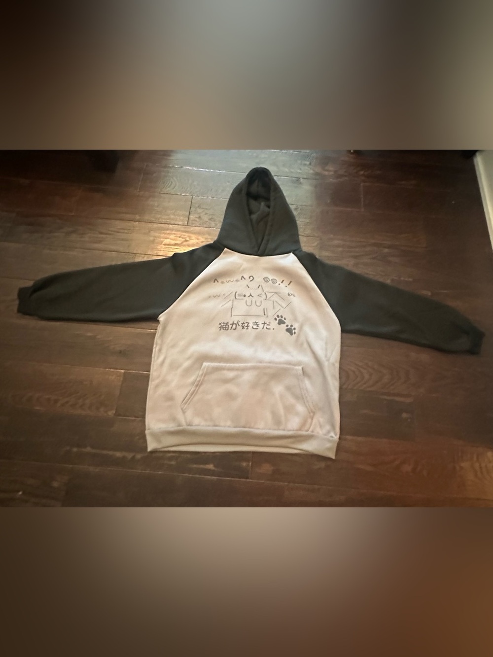 Women’s Two-Tone Cat Graphic Hoodie - Light Gray & Dark Gray